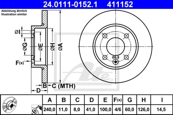 24.0111-0152.1 ATE Гальмівний диск для Opel Corsa