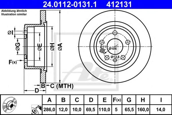 24.0112-0131.1 ATE Гальмівний диск для Opel Omega