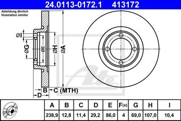 24.0113-0172.1 ATE Гальмівний диск для Volvo 340-360