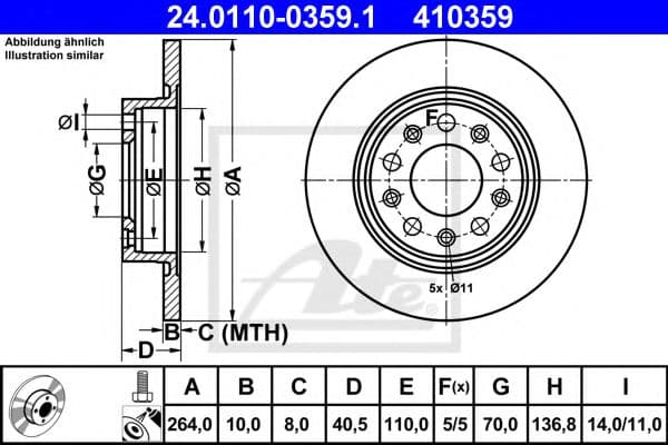 24.0110-0359.1 ATE Гальмівний диск для Alfa Romeo Giulietta