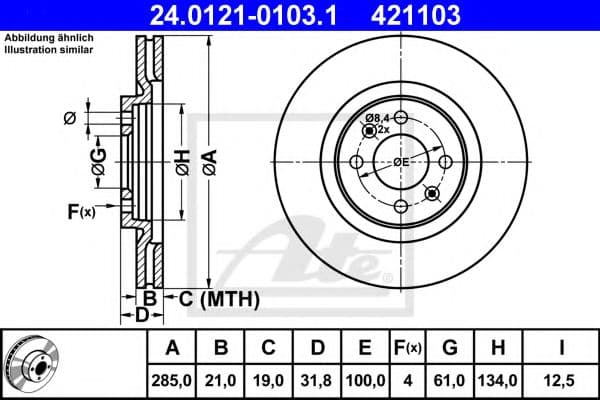 24.0121-0103.1 ATE Гальмівний диск для Renault 21