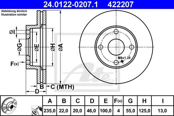 24.0122-0207.1 ATE Тормозной диск для Mazda 323