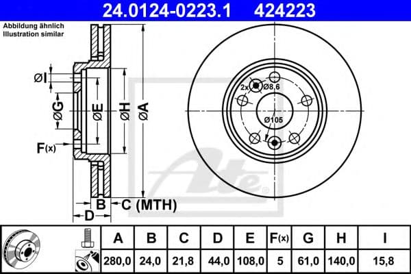 24.0124-0223.1 ATE Гальмівний диск для Renault Megane