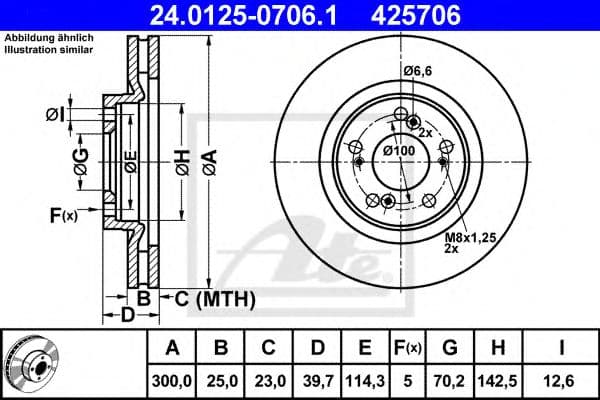 24.0125-0706.1 ATE Гальмівний диск для Honda S2000