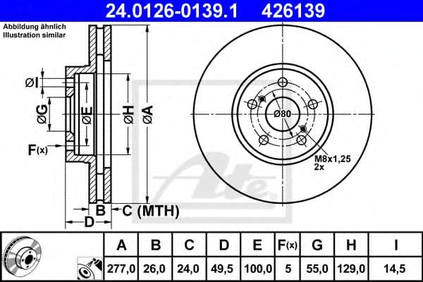 24.0126-0139.1 ATE Гальмівний диск для Toyota Avensis