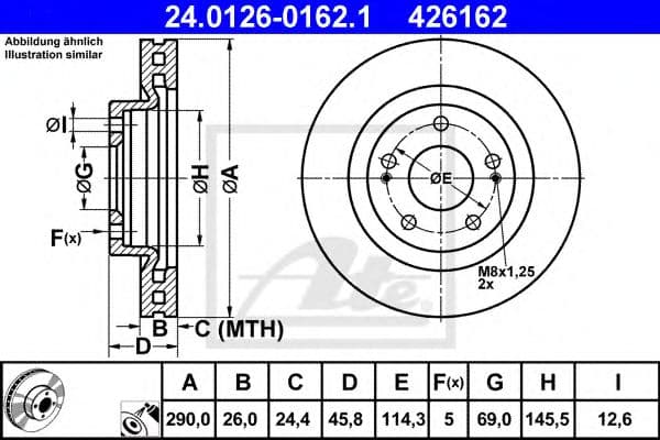 24.0126-0162.1 ATE Гальмівний диск для Mitsubishi Grandis