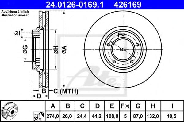 24.0126-0169.1 ATE Гальмівний диск для Hyundai H-1