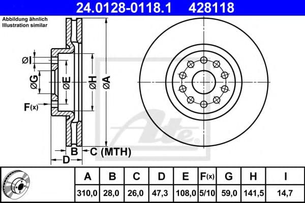 24.0128-0118.1 ATE Тормозной диск для Alfa Romeo 166