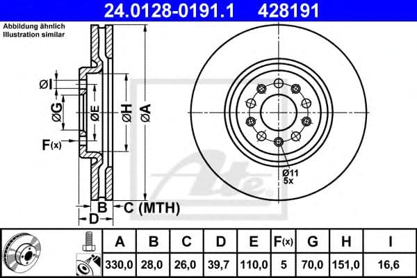 24.0128-0191.1 ATE Гальмівний диск