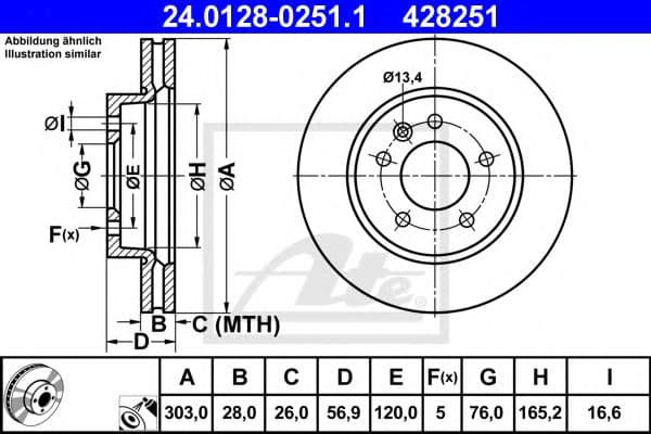 24.0128-0251.1 ATE Гальмівний диск для Volkswagen Amarok