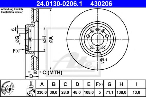 24.0130-0206.1 ATE Гальмівний диск