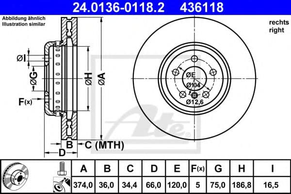 24.0136-0118.2 ATE Тормозной диск