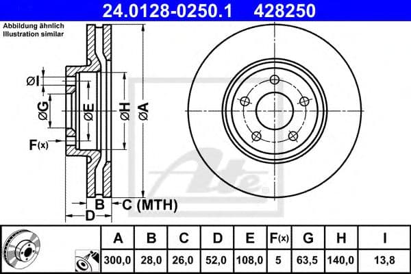 24.0128-0250.1 ATE Гальмівний диск для Ford Mondeo