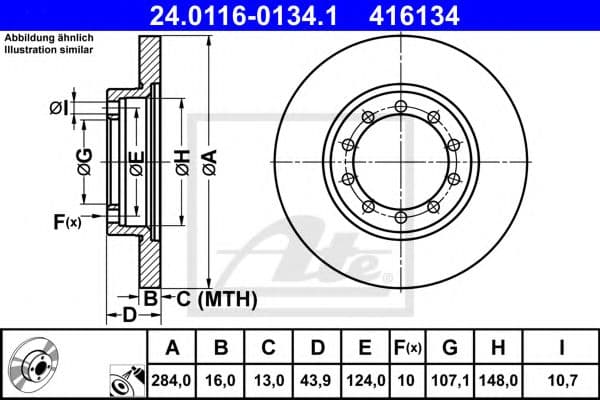 24.0116-0134.1 ATE Тормозной диск для Ford Transit