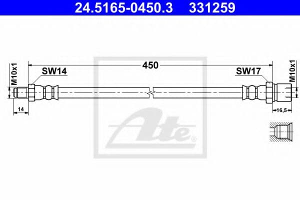 24.5165-0450.3 ATE Гальмівний шланг для Mercedes G-modell