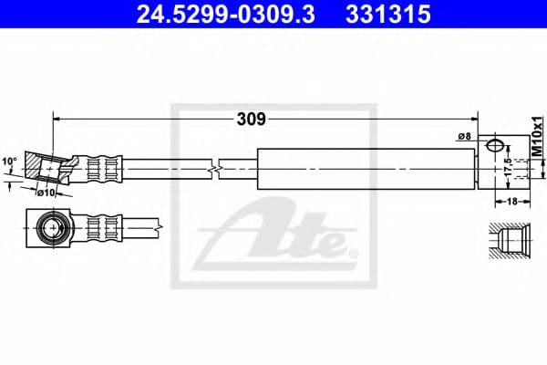 24.5299-0309.3 ATE Гальмівний шланг для Opel Kadett