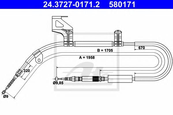 24.3727-0171.2 ATE Трос ручного гальма для Audi A6