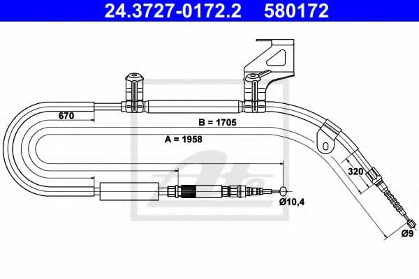 24.3727-0172.2 ATE Трос ручного тормоза для Audi A6