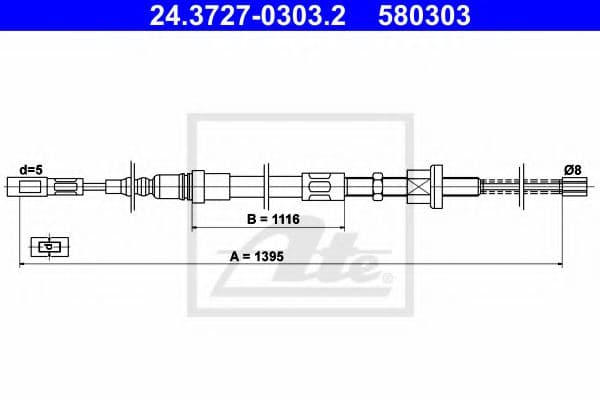 24.3727-0303.2 ATE Трос ручного гальма для Citroen AX