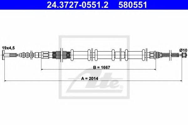 24.3727-0551.2 ATE Трос ручного гальма для Fiat Multipla