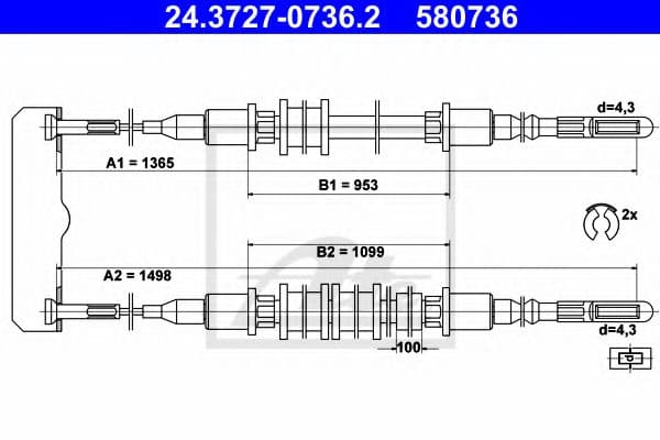 24.3727-0736.2 ATE Трос ручного гальма