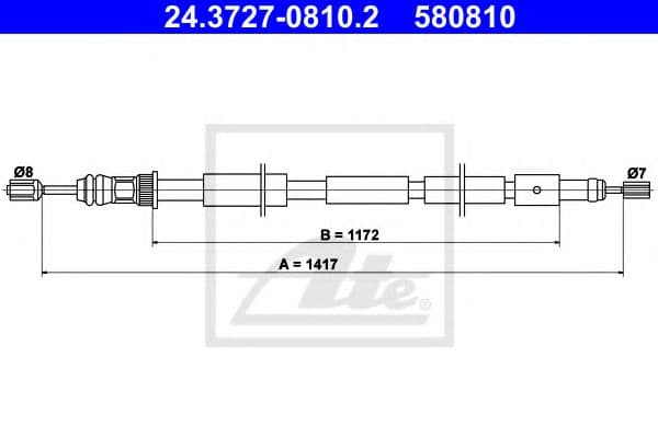 24.3727-0810.2 ATE Трос ручного гальма для Peugeot 205