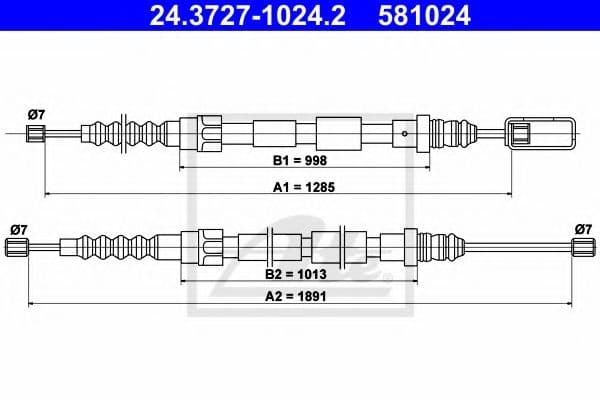 24.3727-1024.2 ATE Трос ручного гальма для Renault Espace