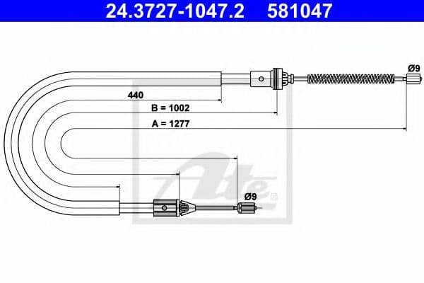 24.3727-1047.2 ATE Трос ручного гальма для Renault Clio