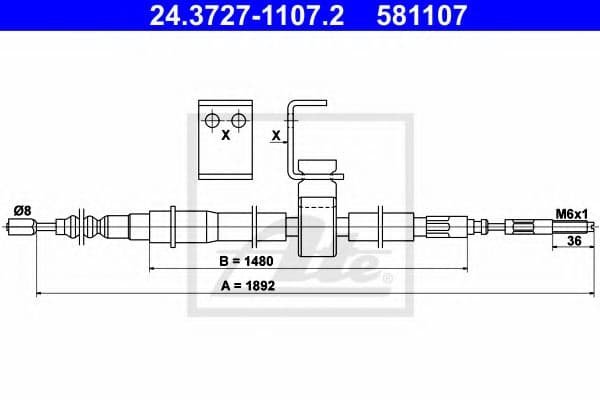 24.3727-1107.2 ATE Трос ручного гальма для SAAB 9000