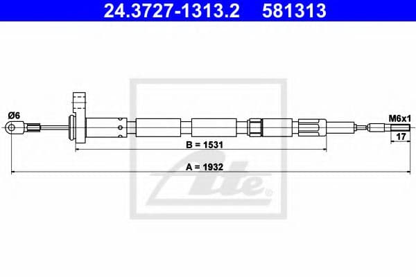 24.3727-1313.2 ATE Трос ручного гальма для Volvo 240