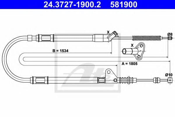 24.3727-1900.2 ATE Трос ручного гальма для Toyota Avensis