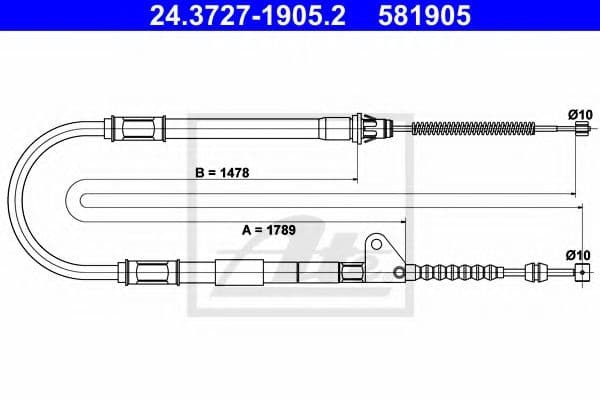24.3727-1905.2 ATE Трос ручного гальма для Toyota Avensis