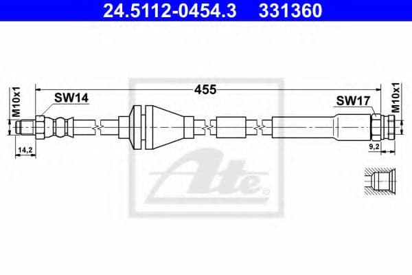 24.5112-0454.3 ATE Гальмівний шланг для Fiat Punto