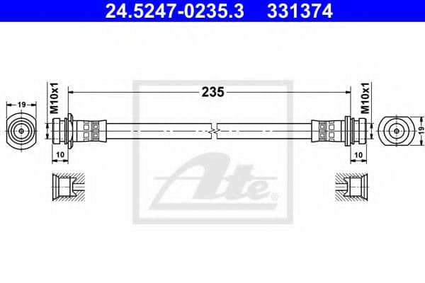 24.5247-0235.3 ATE Гальмівний шланг для Suzuki Alto