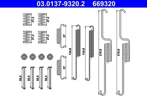03013793202 ATE Монтажный комплект барабанных тормозных колодок для Volkswagen Amarok