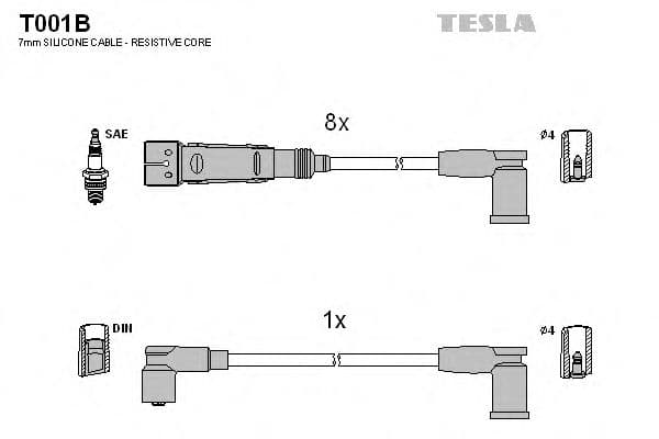 T001B Tesla Комплект дротів запалювання