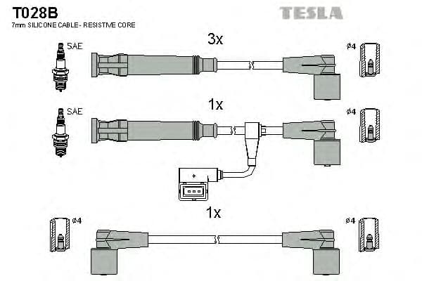 T028B Tesla Комплект проводов зажигания для BMW 3 Series
