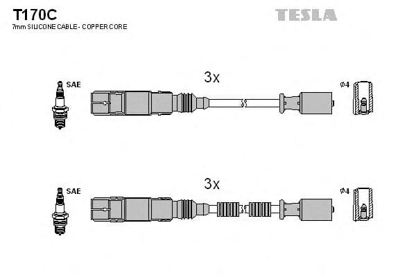 T170C Tesla Комплект дротів запалювання