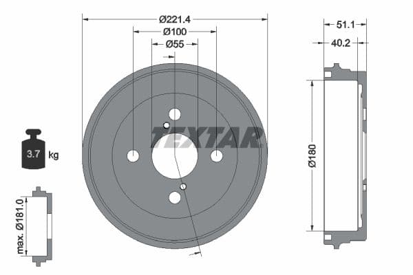 94044000 Textar Тормозной барабан для Toyota IQ