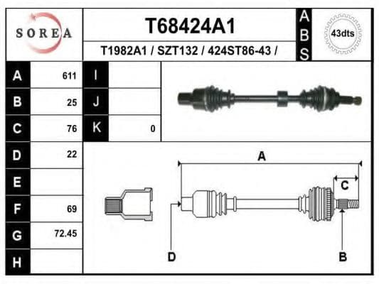 T68424A1 EAI Піввісь для Suzuki Ignis