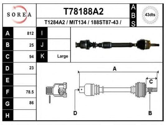 T78188A2 EAI Полуось для Mitsubishi Space Star