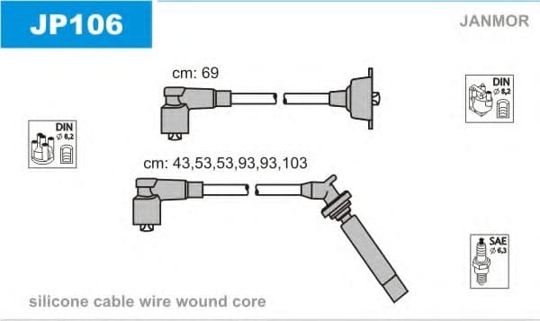 JP106 Janmor Комплект дротів запалювання
