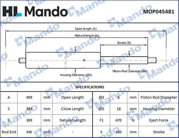 mop045481 Mando Газовий упор багажника для Kia Ceed