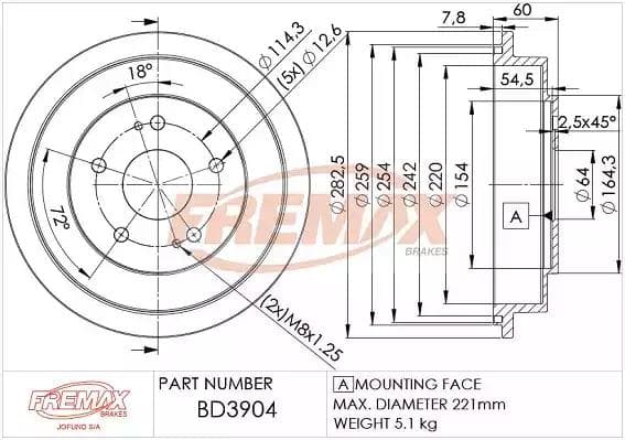bd3904 Fremax Гальмівний барабан для Honda Accord