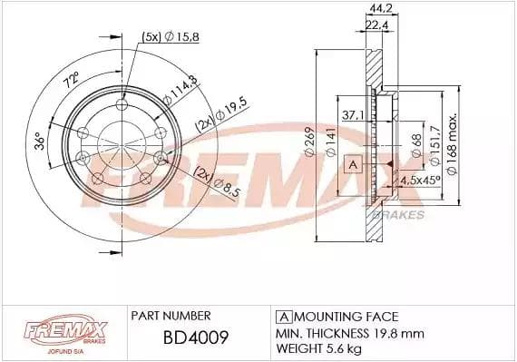 BD-4009 Fremax Гальмівний диск
