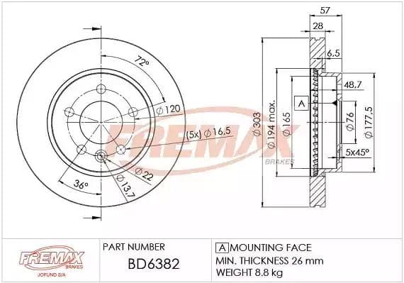 BD-6382 Fremax Гальмівний диск для Volkswagen Amarok