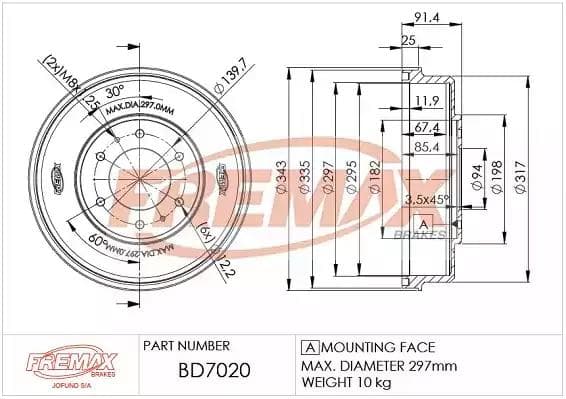bd7020 Fremax Тормозной барабан