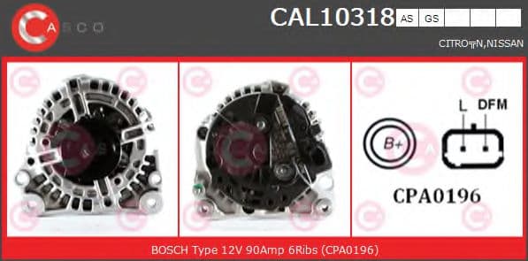 CAL10318AS Casco Генератор для Citroen C2