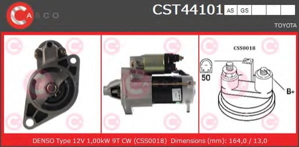 CST44101AS Casco Стартер для Toyota Yaris