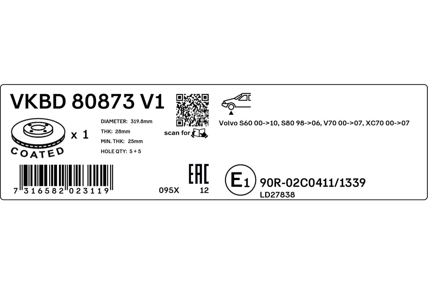 vkbd80873v1 SKF Гальмівний диск